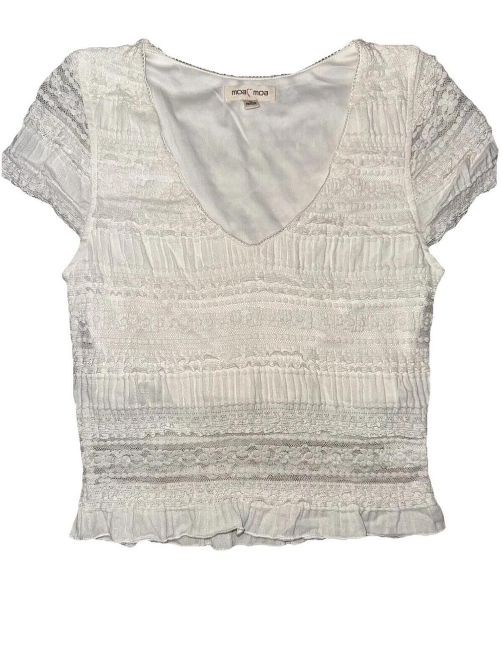Fitted Stretch Top Women Sz M white Lace Y2K Coquette Vintage boho whimsical